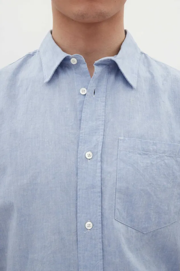 Men Norse Projects Shirting Ivan Relaxed Cotton Linen SS Shirt Pale Blue