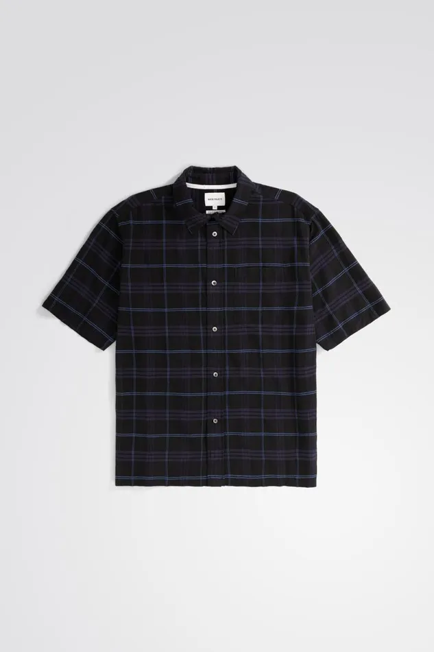 Men Norse Projects Shirting Ivan Relaxed Textured Check SS Shirt Dark Navy