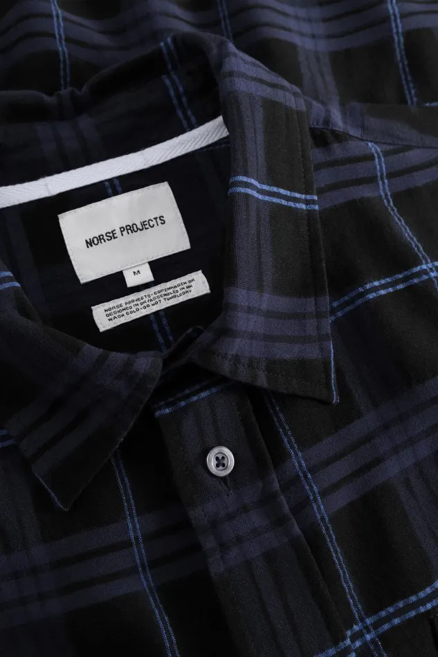Men Norse Projects Shirting Ivan Relaxed Textured Check SS Shirt Dark Navy