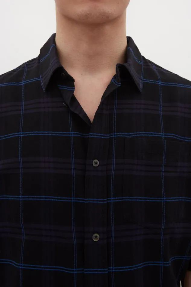 Men Norse Projects Shirting Ivan Relaxed Textured Check SS Shirt Dark Navy