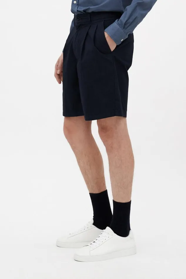 Men Norse Projects Shorts Benn Relaxed Typewriter Pleated Short Dark Navy