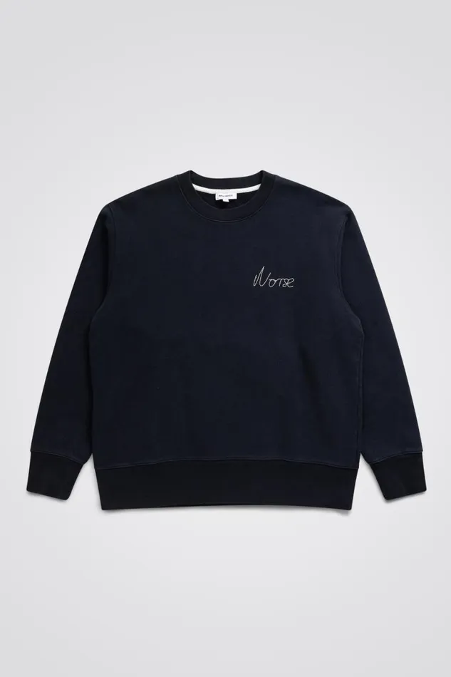 Men Norse Projects Sweatshirts Arne Chain Stitch Logo Dark Navy