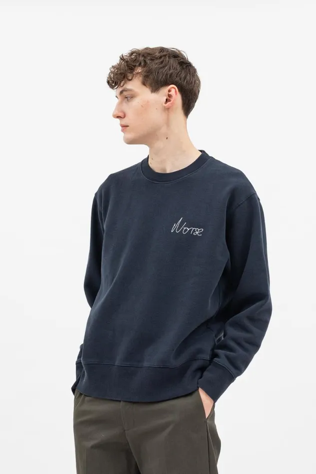 Men Norse Projects Sweatshirts Arne Chain Stitch Logo Dark Navy