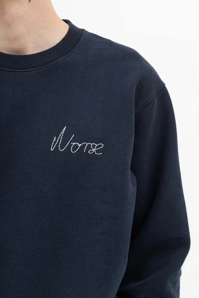 Men Norse Projects Sweatshirts Arne Chain Stitch Logo Dark Navy