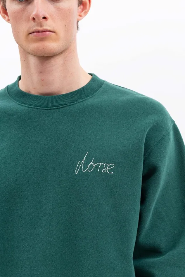 Men Norse Projects Sweatshirts Arne Chain Stitch Logo Dartmouth Green