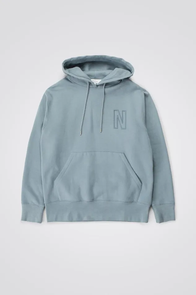 Men Norse Projects Sweatshirts Arne Relaxed Fleece N Logo Hoodie Dark Ice Blue Men Norse Projects Sweatshirts Arne Relaxed Fleece N Logo Hoodie Dark Ice Blue