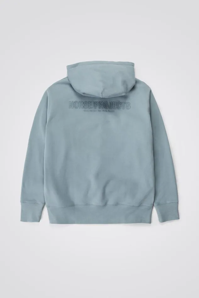 Men Norse Projects Sweatshirts Arne Relaxed Fleece N Logo Hoodie Dark Ice Blue