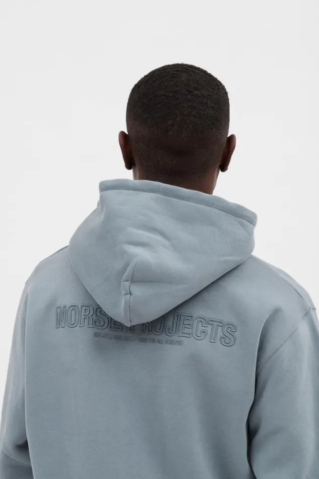 Men Norse Projects Sweatshirts Arne Relaxed Fleece N Logo Hoodie Dark Ice Blue