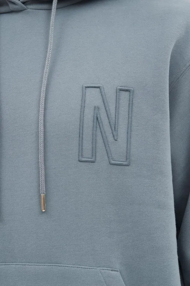 Men Norse Projects Sweatshirts Arne Relaxed Fleece N Logo Hoodie Dark Ice Blue