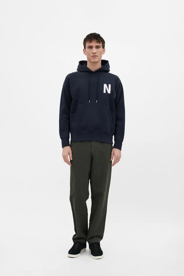 Men Norse Projects Sweatshirts Arne Relaxed Organic Brushed Fleece Large N Hoodie Dark Navy