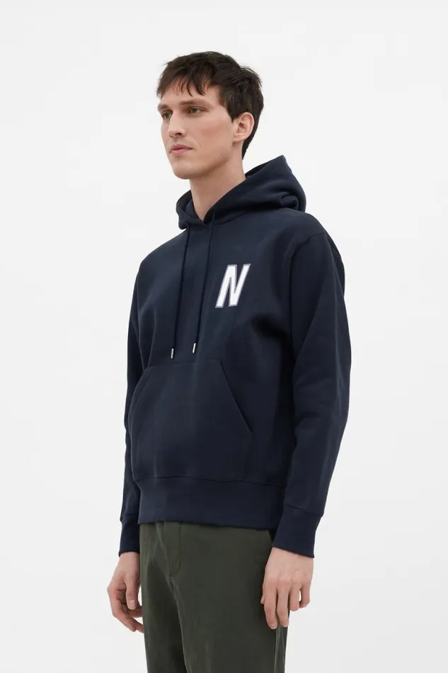 Men Norse Projects Sweatshirts Arne Relaxed Organic Brushed Fleece Large N Hoodie Dark Navy