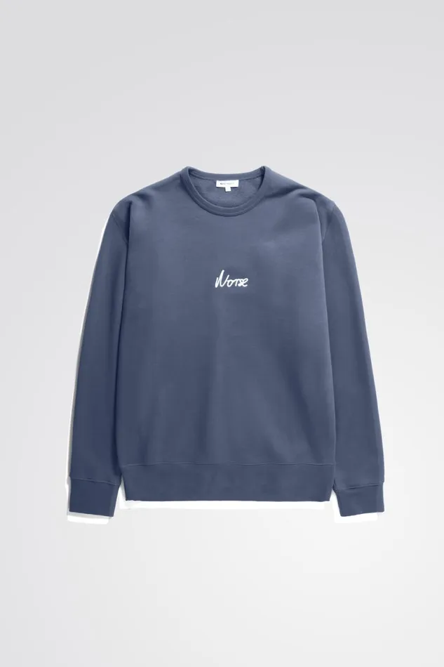 Men Norse Projects Sweatshirts Arne Relaxed Organic Chain Stitch Logo Sweatshirt Steel Blue Men Norse Projects Sweatshirts Arne Relaxed Organic Chain Stitch Logo Sweatshirt Steel Blue