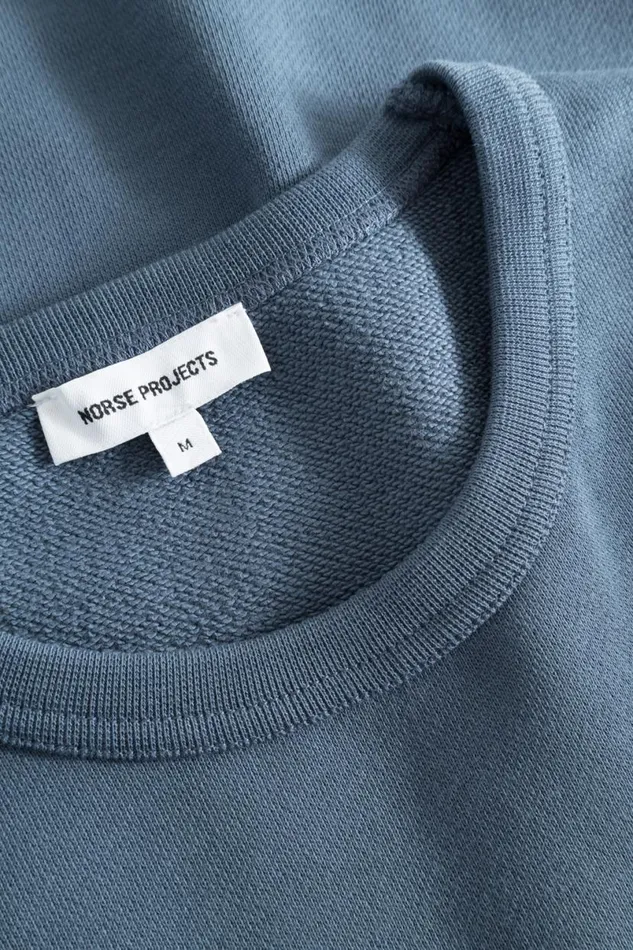 Men Norse Projects Sweatshirts Arne Relaxed Organic Chain Stitch Logo Sweatshirt Steel Blue