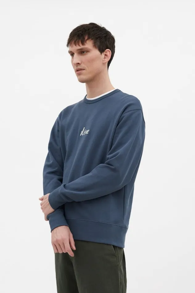 Men Norse Projects Sweatshirts Arne Relaxed Organic Chain Stitch Logo Sweatshirt Steel Blue