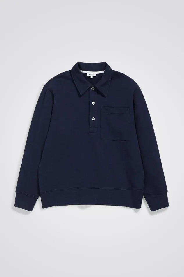 Men Norse Projects Sweatshirts Fraser Relaxed Tab Series LS Polo Dark Navy