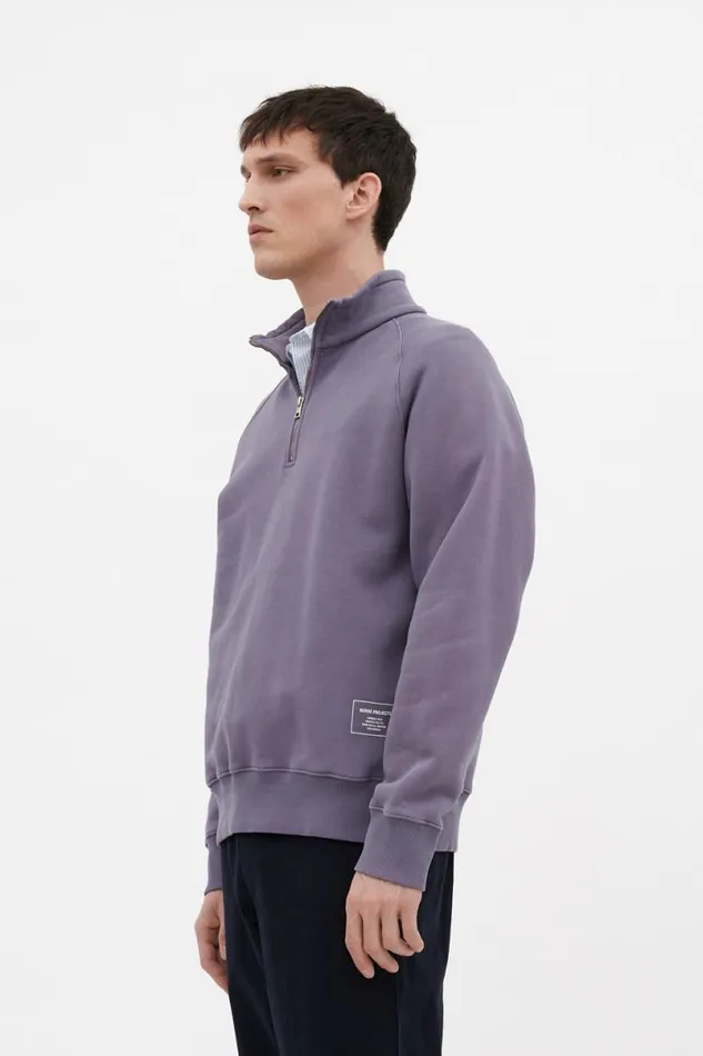 Men Norse Projects Sweatshirts Marten Relaxed Organic Raglan Half Zip Dusk Purple
