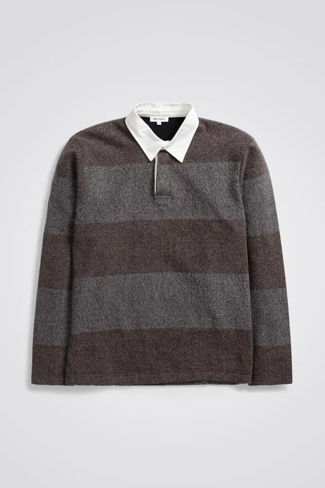 Men Norse Projects Sweatshirts Ruben Brushed Jersey Rugby LS Polo Espresso