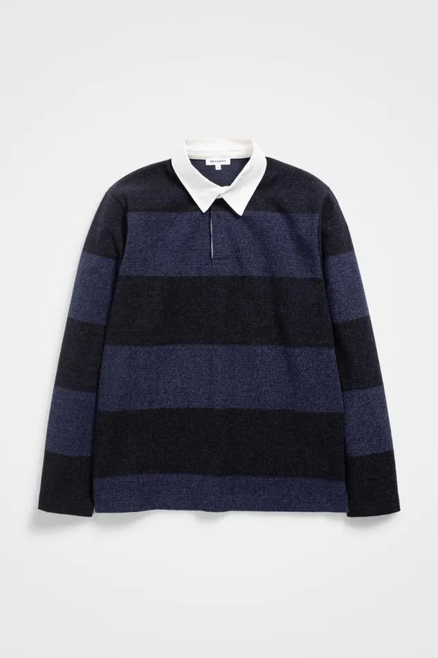 Men Norse Projects Sweatshirts Ruben Brushed Jersey Rugby LS Polo Navy