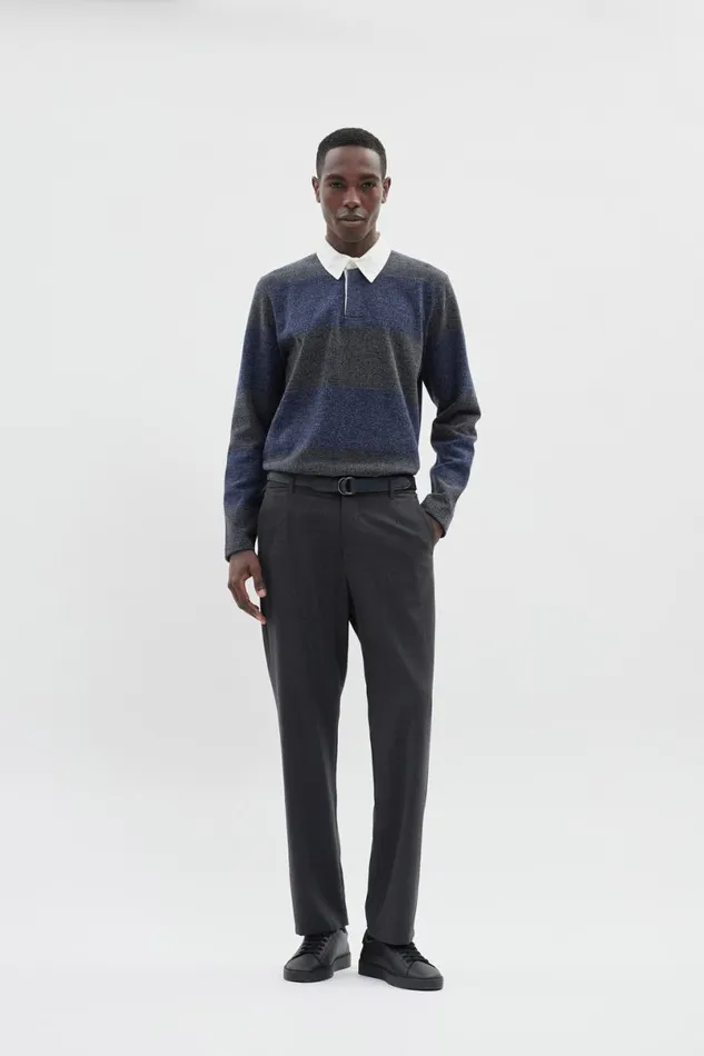 Men Norse Projects Sweatshirts Ruben Brushed Jersey Rugby LS Polo Navy
