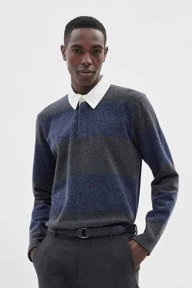 Men Norse Projects Sweatshirts Ruben Brushed Jersey Rugby LS Polo Navy