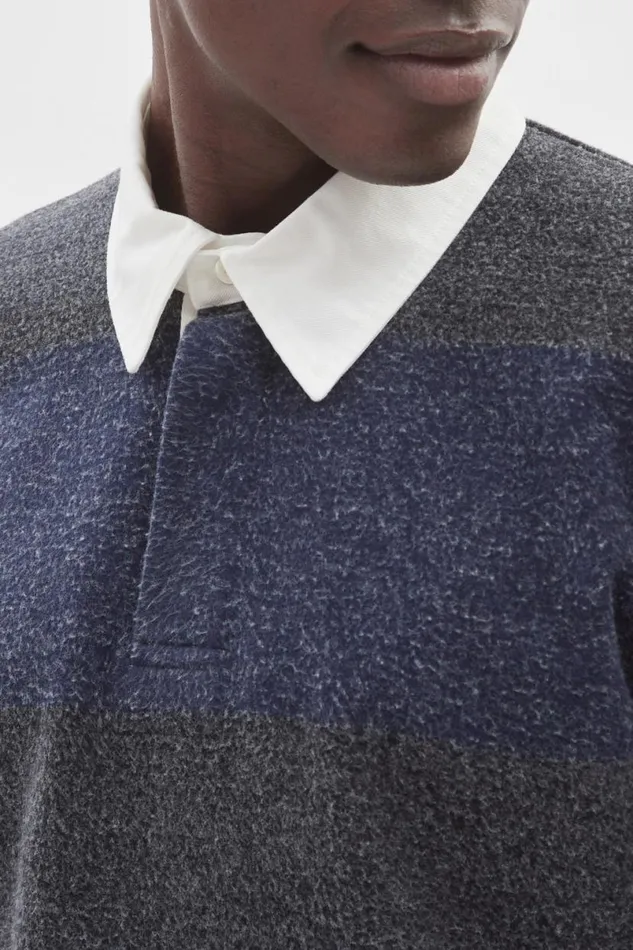 Men Norse Projects Sweatshirts Ruben Brushed Jersey Rugby LS Polo Navy