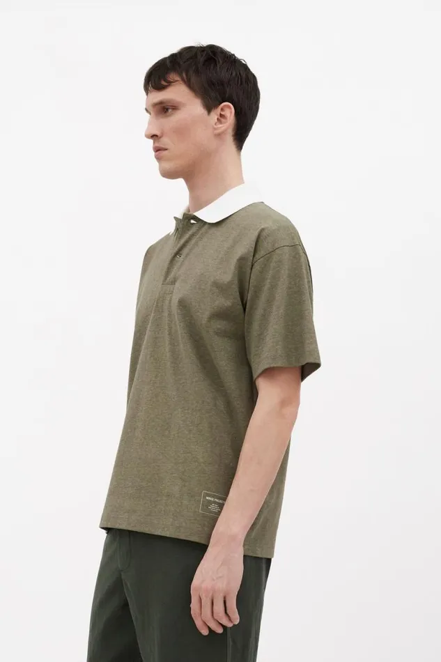 Men Norse Projects TShirts Espen Loose Printed SS Polo Sediment Green