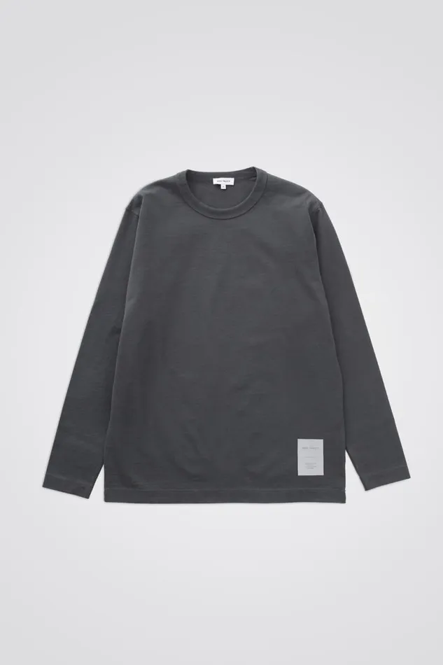 Men Norse Projects TShirts Holger Tab Series Reflective LS Battleship Grey
