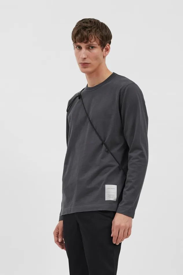 Men Norse Projects TShirts Holger Tab Series Reflective LS Battleship Grey