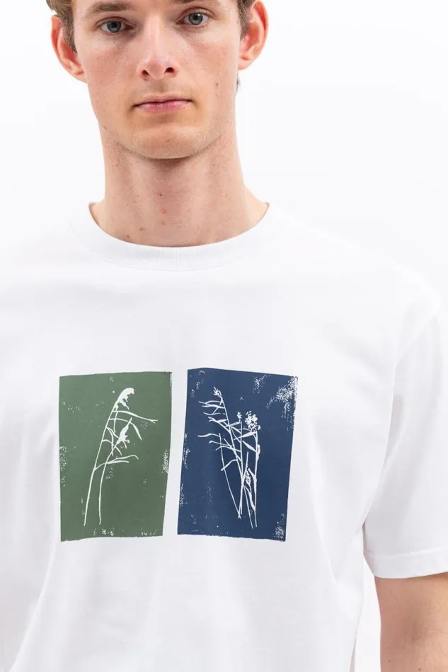 Men Norse Projects TShirts Johannes Lino Cut Reeds Calcite Blue