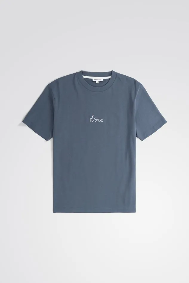 Men Norse Projects TShirts Johannes Organic Chain Stitch Logo Tshirt Steel Blue