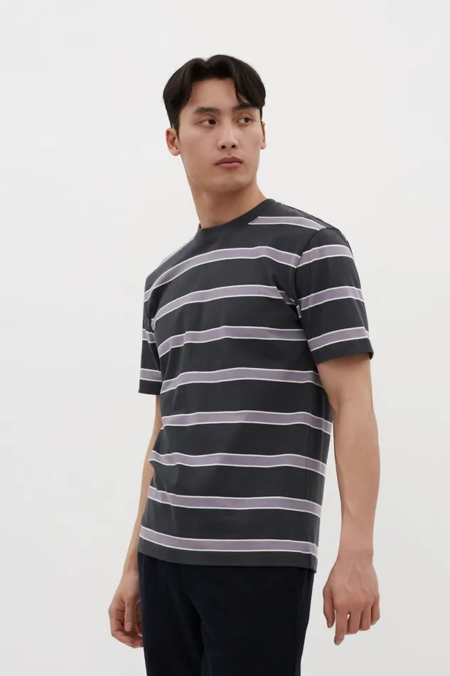 Men Norse Projects TShirts Johannes Organic Multicolour Stripe Tshirt Battleship Grey
