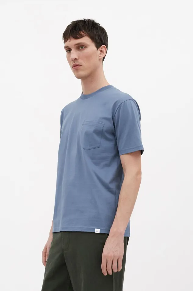 Men Norse Projects TShirts Johannes Organic Pocket Tshirt Fog Blue