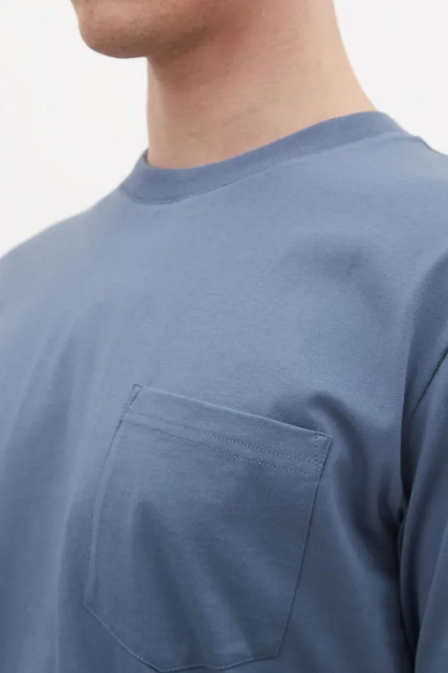 Men Norse Projects TShirts Johannes Organic Pocket Tshirt Fog Blue
