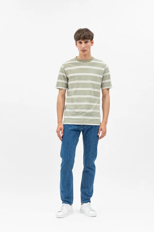 Men Norse Projects TShirts Johannes Sunbleached Stripe Sunwashed Green