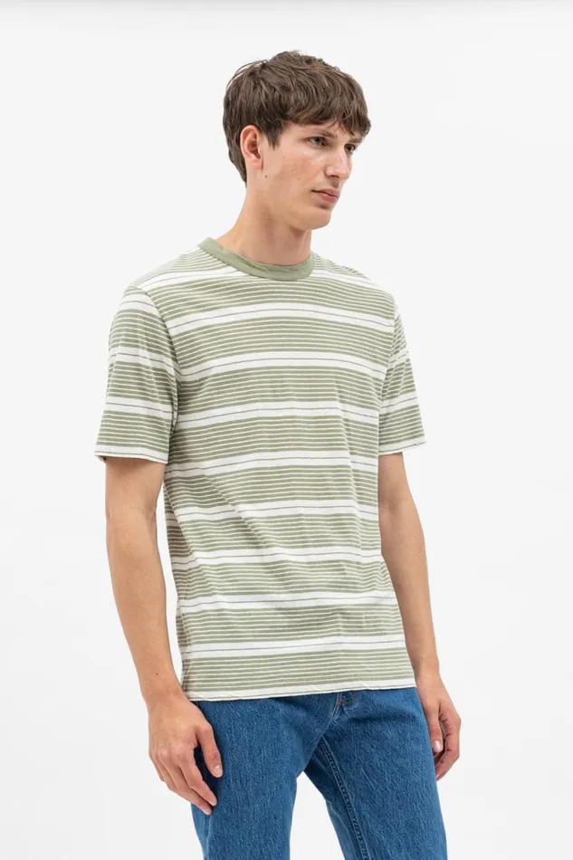 Men Norse Projects TShirts Johannes Sunbleached Stripe Sunwashed Green