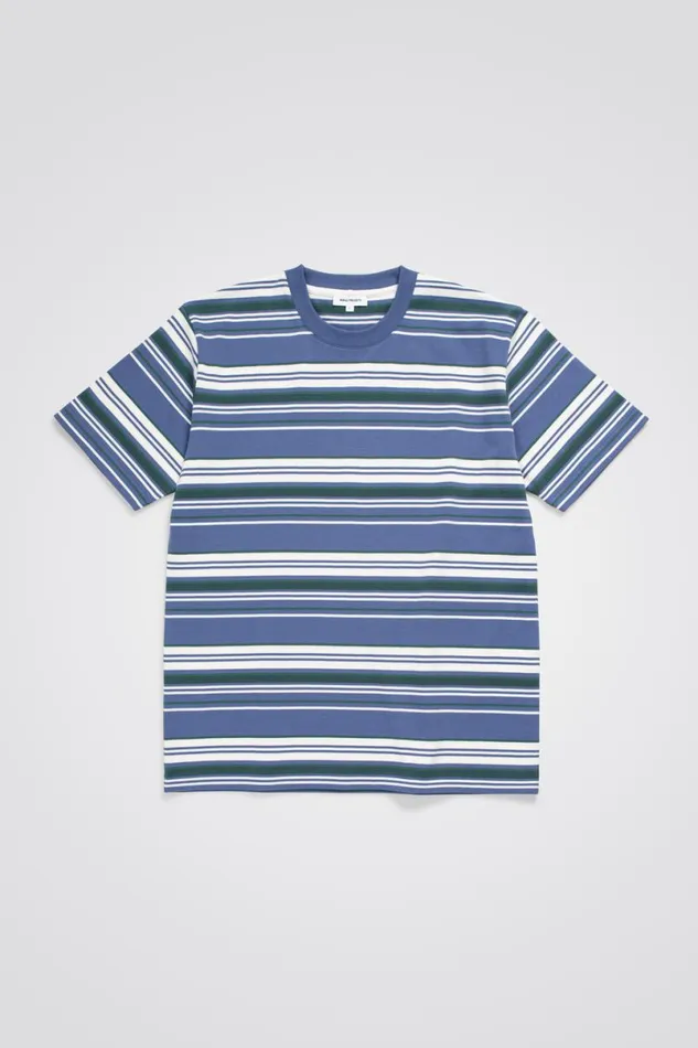 Men Norse Projects TShirts Johannes Weekend Stripe Calcite Blue