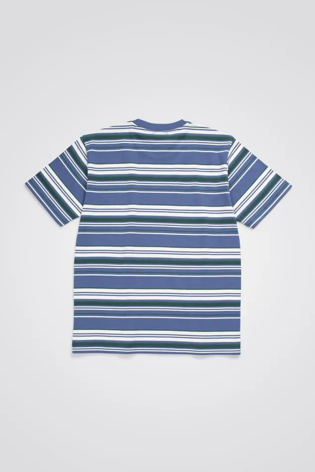 Men Norse Projects TShirts Johannes Weekend Stripe Calcite Blue