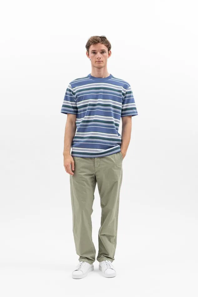 Men Norse Projects TShirts Johannes Weekend Stripe Calcite Blue