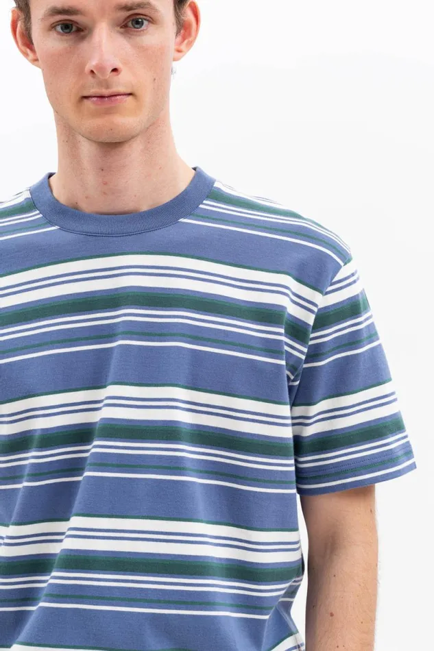 Men Norse Projects TShirts Johannes Weekend Stripe Calcite Blue