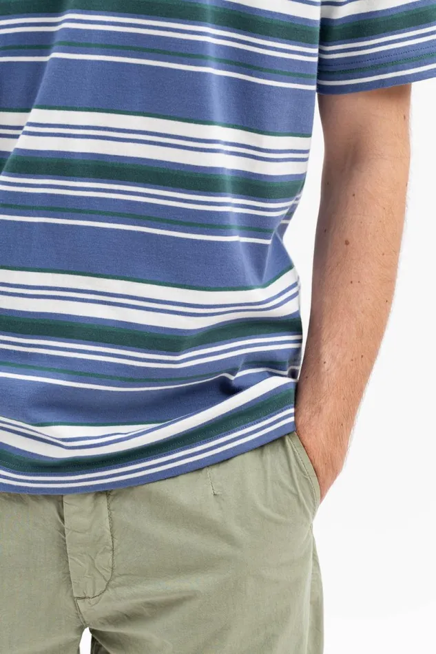 Men Norse Projects TShirts Johannes Weekend Stripe Calcite Blue