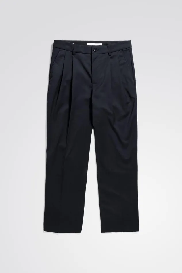 Men Norse Projects Trousers Benn Relaxed Light Wool Pleated Trouser Dark Navy