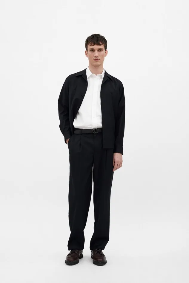 Men Norse Projects Trousers Benn Relaxed Light Wool Pleated Trouser Dark Navy