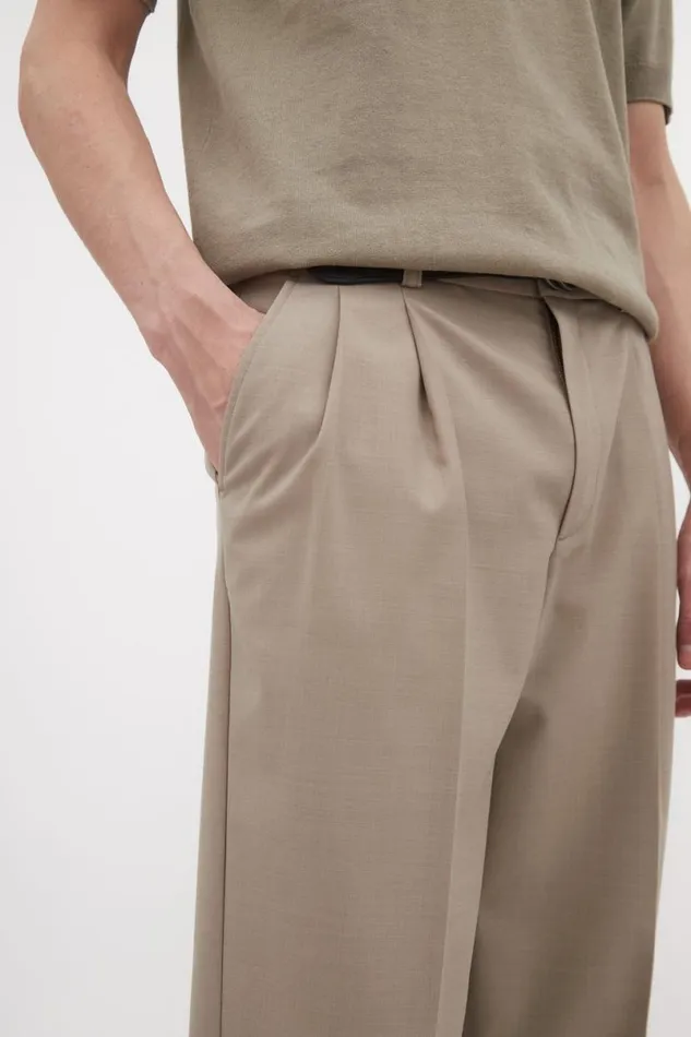 Men Norse Projects Trousers Benn Relaxed Light Wool Pleated Trouser Light Khaki