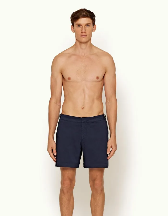 Men Orlebar Brown Day Shorts Bulldog Cotton Twill Navy