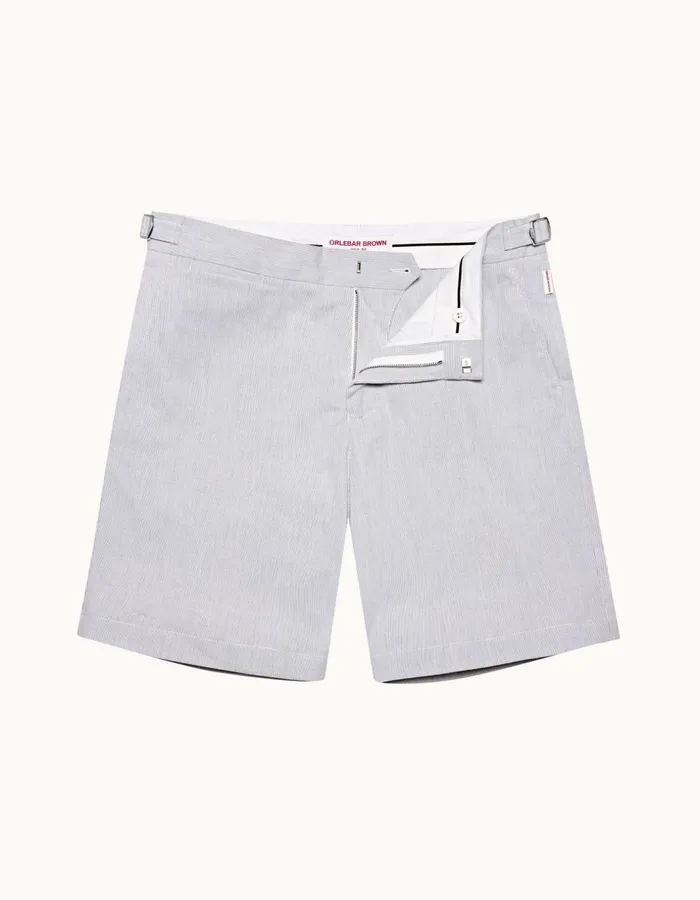 Men Orlebar Brown Day Shorts Norwich Seersucker Midnight Navywhite