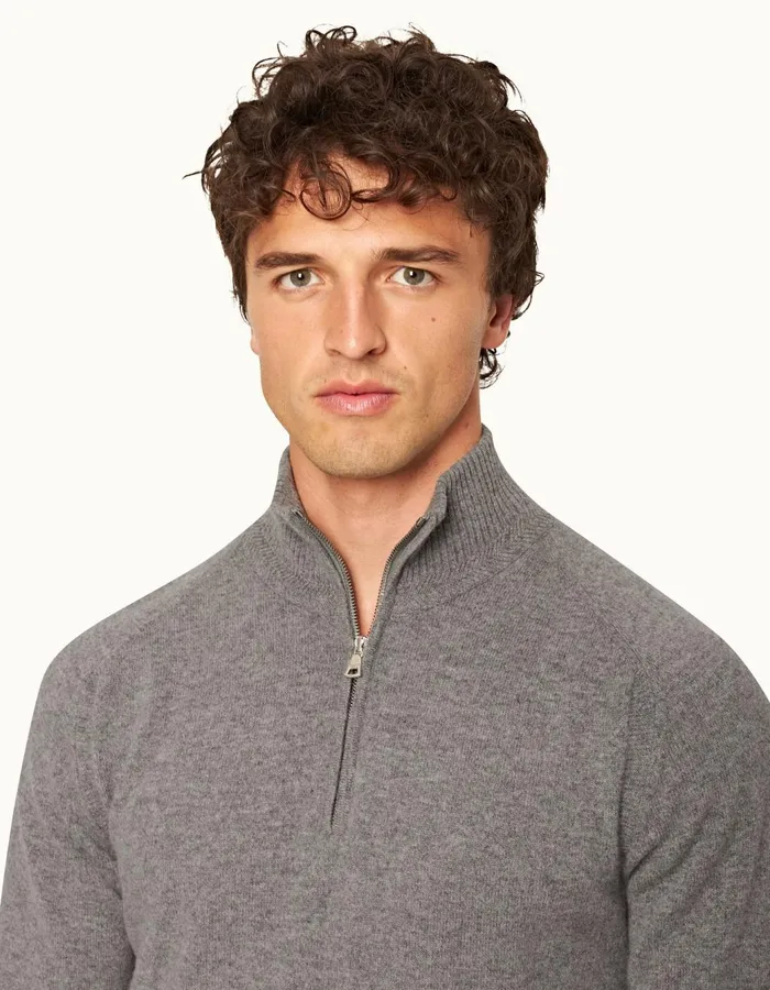 Men Orlebar Brown Knitwear Lennard Cashmere Light Grey Melange
