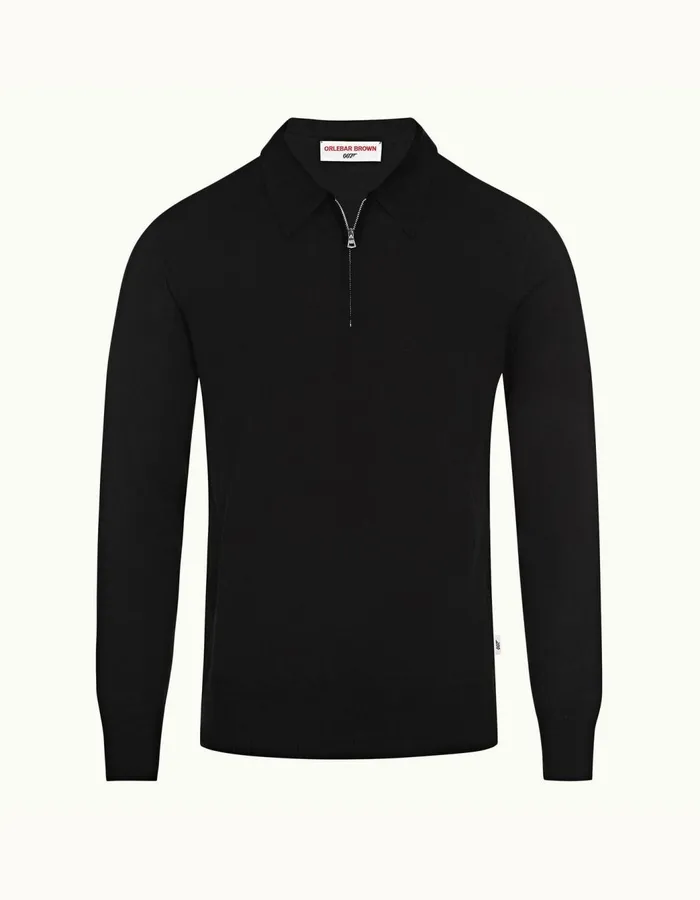 Men Orlebar Brown Knitwear Moonraker Knitted Half Zip Black