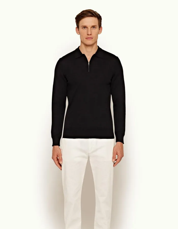 Men Orlebar Brown Knitwear Moonraker Knitted Half Zip Black