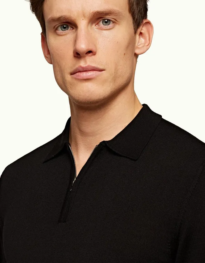 Men Orlebar Brown Knitwear Moonraker Knitted Half Zip Black
