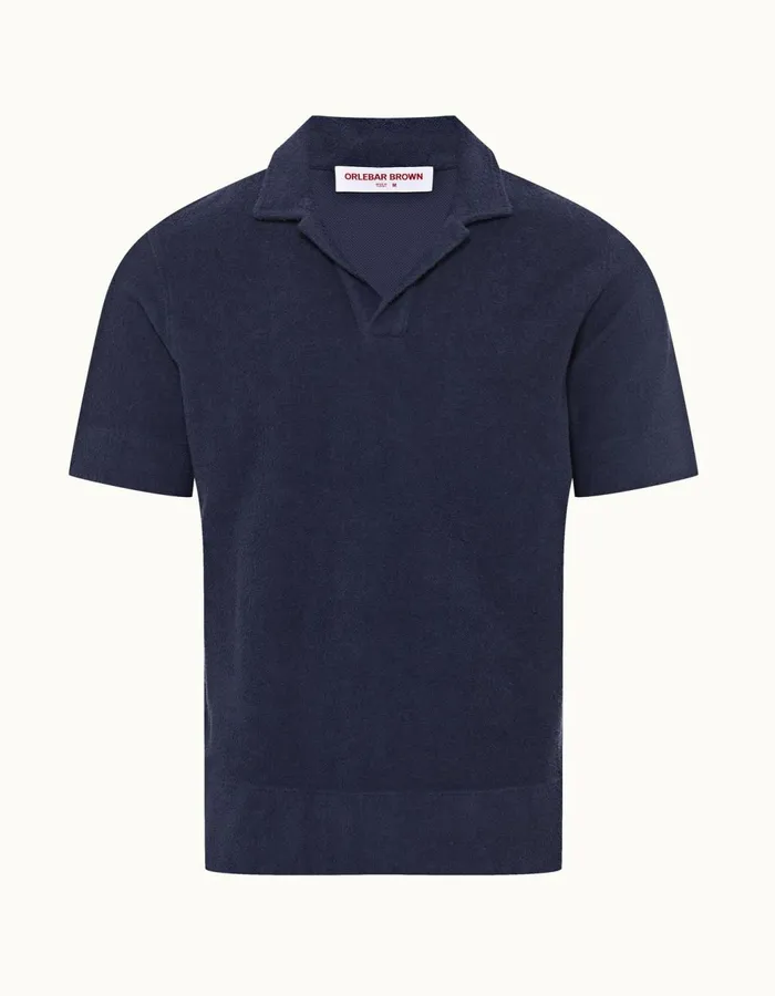 Men Orlebar Brown Polo Shirts Aitcheson Towelling Lagoon Blue